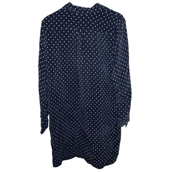 Everlane Womens Shirt Dress Navy Polka Dot Long-Sleeve Button-Up Size 10 Cupro - Picture 2 of 8